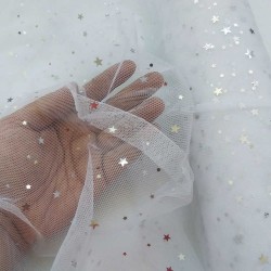 Tulle étoiles blanc au mètre