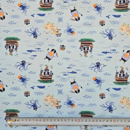 Cotone-PIRATA-fondo-azzurro | comprare cotone stampato