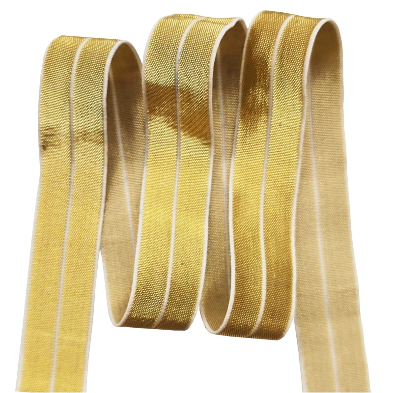 Nastro in Sbieco Elastico FOE (Fold Over Elastic) LUREX 20mm oro