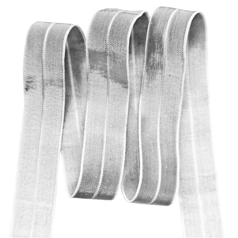 Nastro in Sbieco Elastico FOE (Fold Over Elastic) LUREX 20mm argento