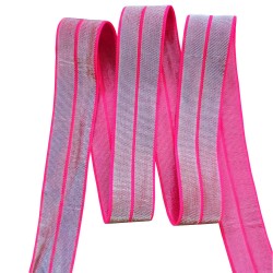 Nastro in Sbieco Elastico FOE (Fold Over Elastic) LUREX 20mm Fuchsia Fluoro / argento