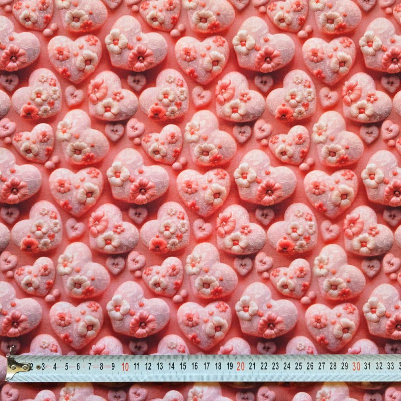 Cotone Stampato 3D I LOVE TESSUTI Cuore Pizzo Rosa al metro