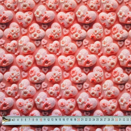 Cotone Stampato 3D I LOVE TESSUTI Cuore Pizzo Rosa al metro