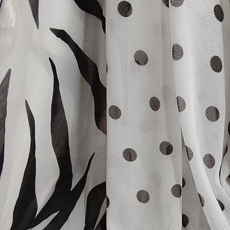 ▷Tulle in lycra stampato al metro | Tulle in elastan con stampa zebrata e a pois