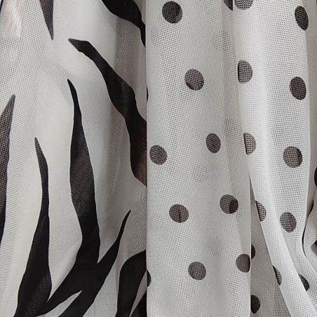 ▷Tulle in lycra stampato al metro | Tulle in elastan con stampa zebrata e a pois